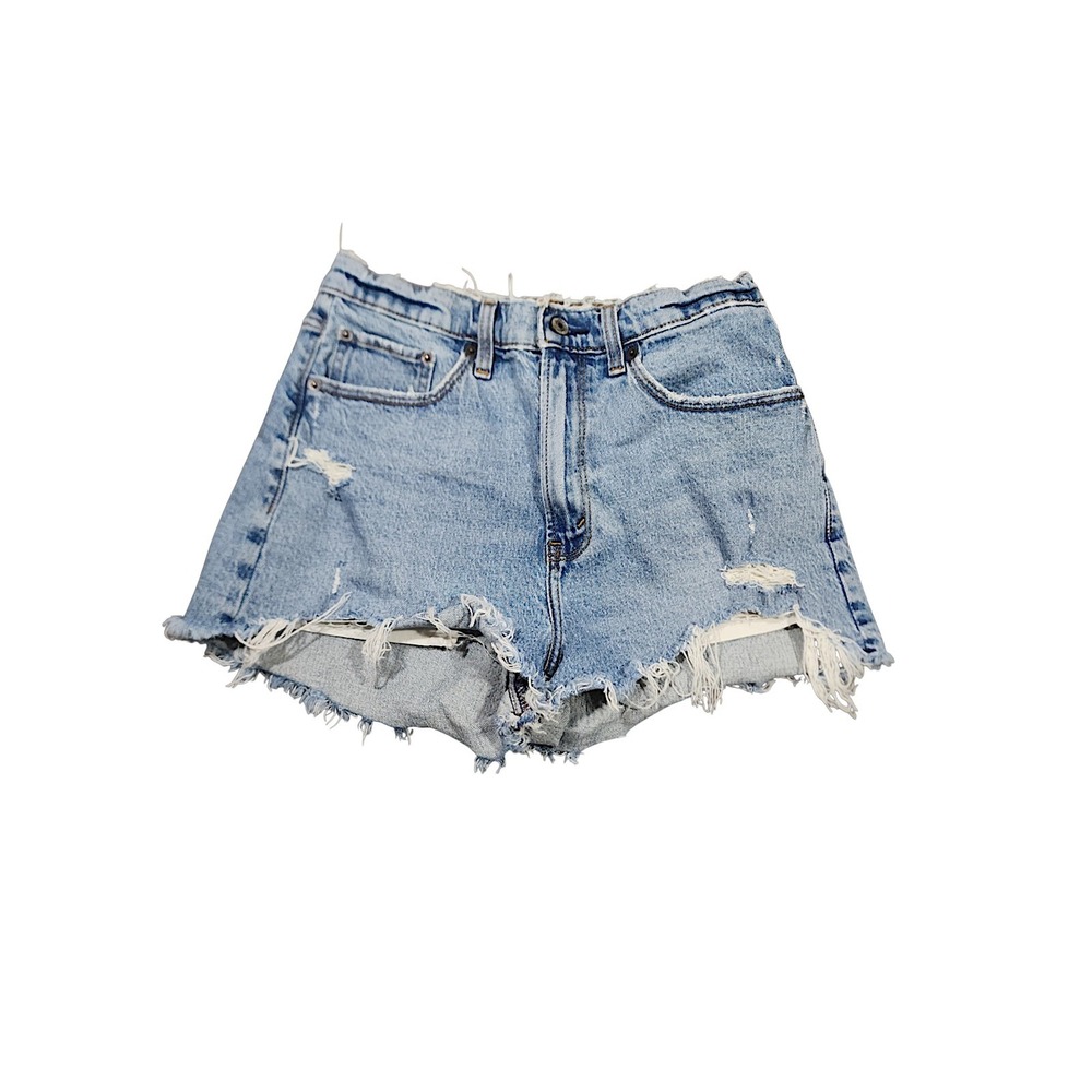 Abercrombie Fitch Mom Short 27 4 High Rise Blue Distress Curve Love Denim Jorts